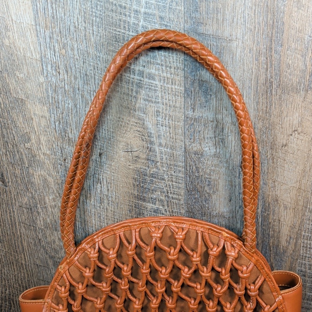 Bembien Emilia Circular Woven Knotted Overlay Handbag Shoulder Bag Purse Brown - Picture 2 of 9